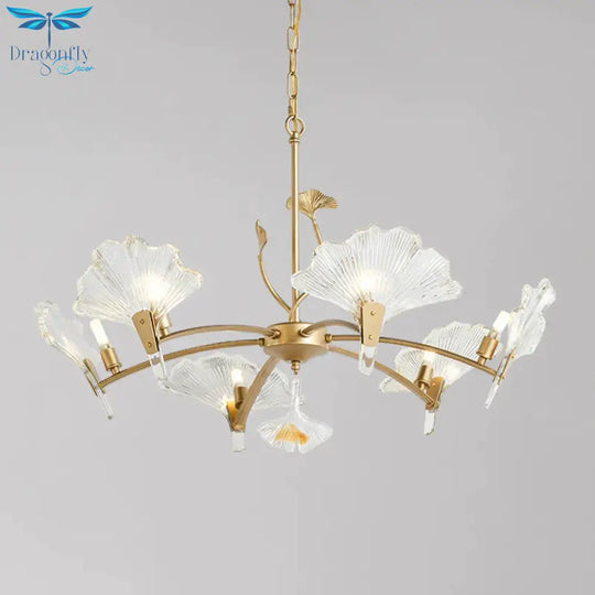6/8 Lights Leaf - Shaped Ceiling Chandelier Rustic Brass Crystal Hanging Pendant Light For Living