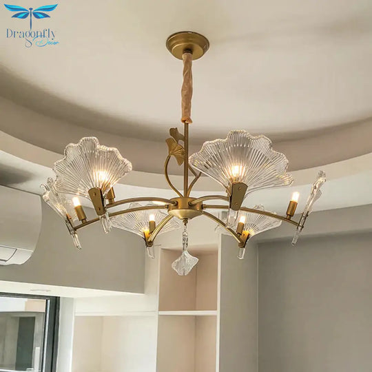 6/8 Lights Leaf - Shaped Ceiling Chandelier Rustic Brass Crystal Hanging Pendant Light For Living