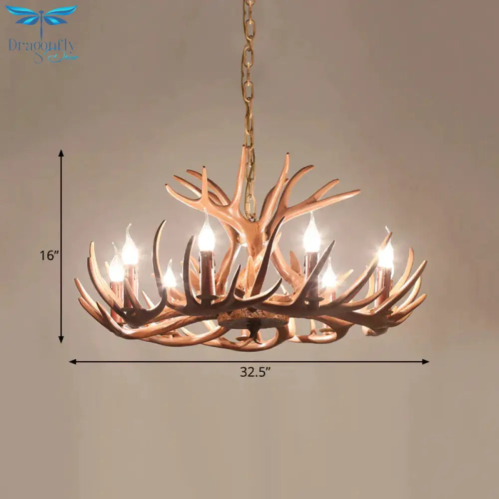 6/8 Lights Resin Chandelier Pendant Lighting Countryside Brown Branch Restaurant Ceiling Hang