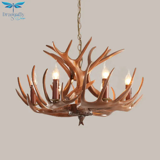 6/8 Lights Resin Chandelier Pendant Lighting Countryside Brown Branch Restaurant Ceiling Hang