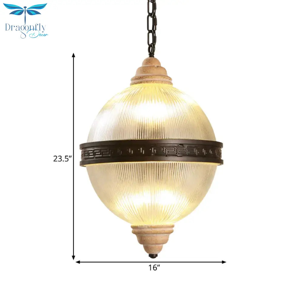 6 - Bulb Chandelier Lighting Rural Living Room Pendant Light Fixture With Globe Clear Ribbed Glass
