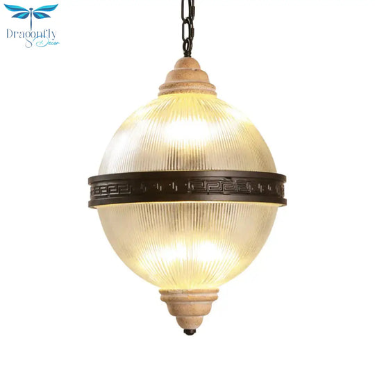 6 - Bulb Chandelier Lighting Rural Living Room Pendant Light Fixture With Globe Clear Ribbed Glass
