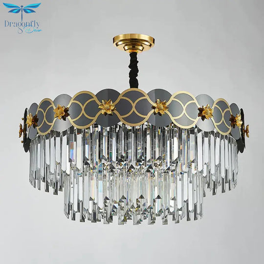6 Bulbs Clear Glass Prisms Pendant Traditional Grey Finish Taper Parlor Ceiling Chandelier With