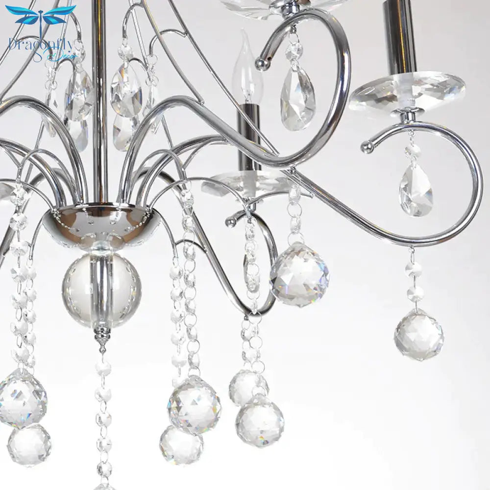 6 Bulbs Flameless Candle Chandelier Lighting With Clear Crystal Accent Vintage Stylish Pendant Lamp