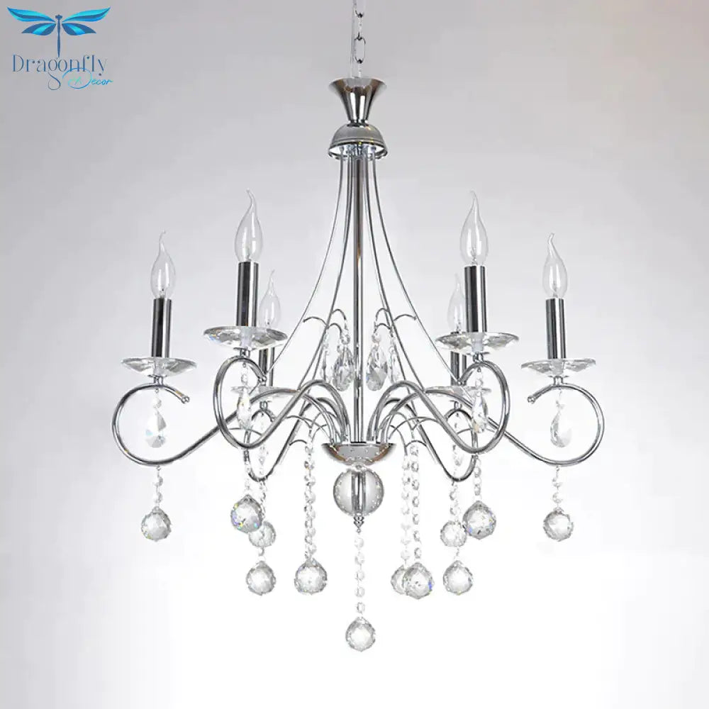 6 Bulbs Flameless Candle Chandelier Lighting With Clear Crystal Accent Vintage Stylish Pendant Lamp