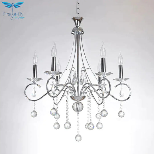 6 Bulbs Flameless Candle Chandelier Lighting With Clear Crystal Accent Vintage Stylish Pendant Lamp