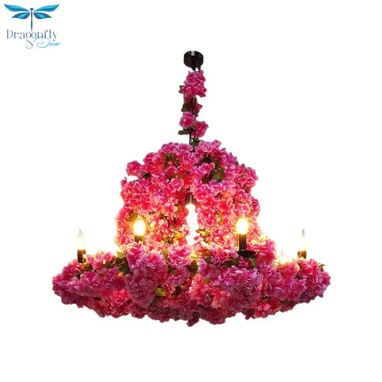 6 Heads Candle Chandelier Lighting Factory Blue/Rose Red Metallic Pendant Light Fixture With