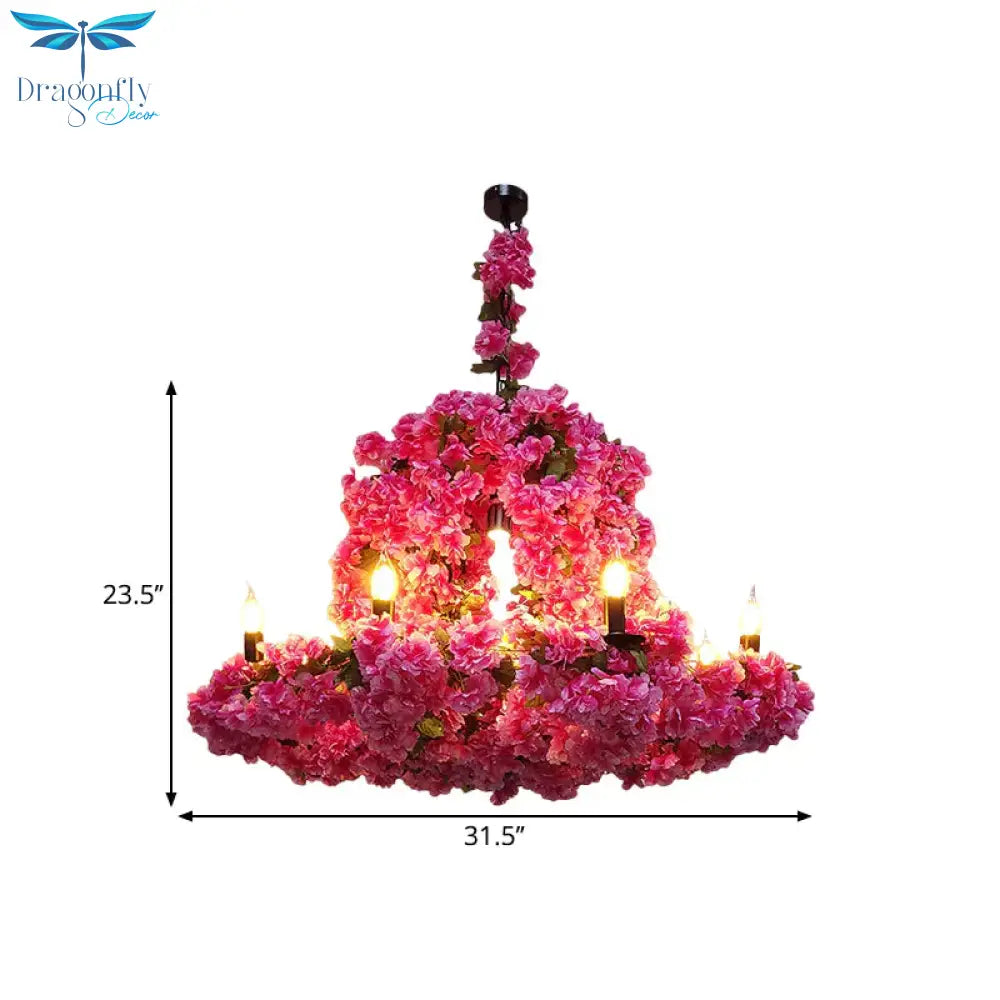 6 Heads Candle Chandelier Lighting Factory Blue/Rose Red Metallic Pendant Light Fixture With