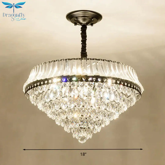 6 Heads Clear Teardrop Crystal Hanging Ceiling Light Black Cone Bedroom Chandelier Lighting