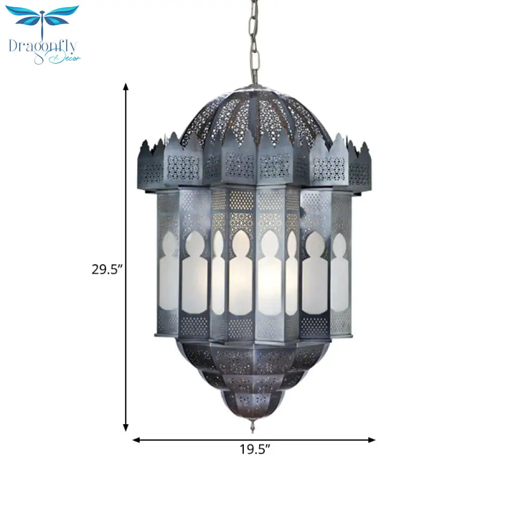 6 Heads Lantern Ceiling Chandelier Art Deco Grey Finish Metallic Hanging Pendant Light