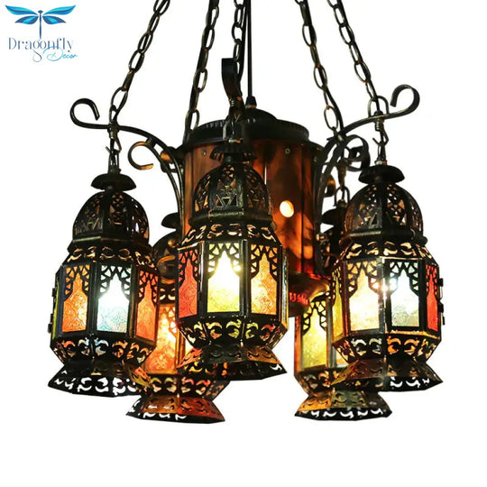 6 Heads Metal Hanging Lighting Arab Style Bronze Lantern Restaurant Ceiling Chandelier