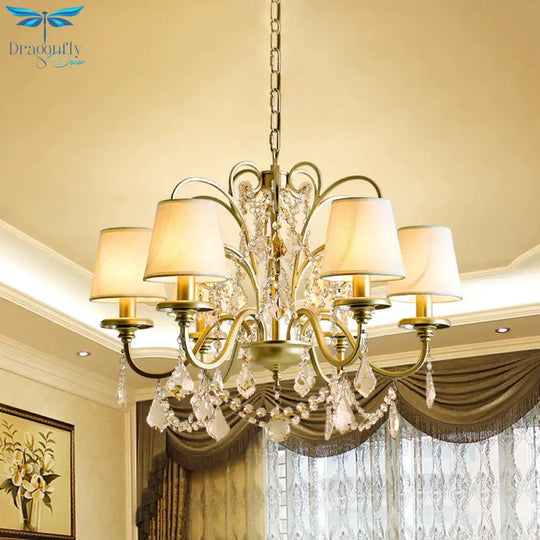 6 Heads Suspension Light With Tapered Crystal Stands Traditional Dinning Hall Chandelier In Gold