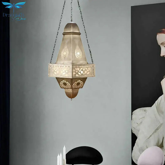6 Heads Tower Chandelier Lighting Arab Brass Finish Metallic Hanging Ceiling Lamp With Chain