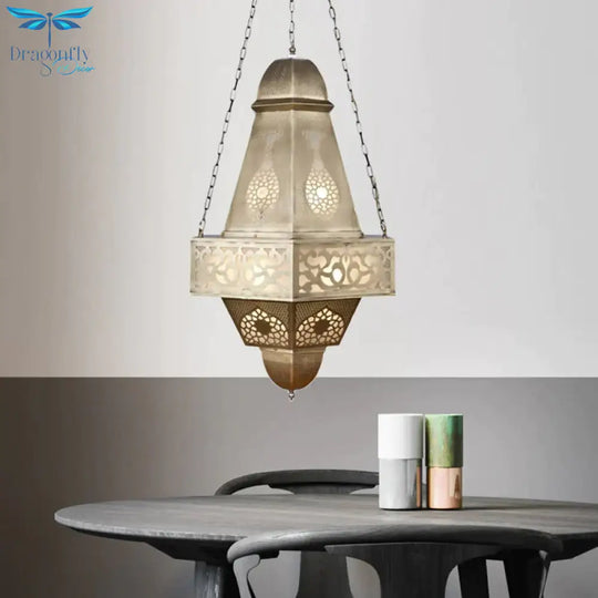6 Heads Tower Chandelier Lighting Arab Brass Finish Metallic Hanging Ceiling Lamp With Chain