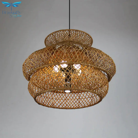 6 Heads Wide Flare Ceiling Chandelier Asian Bamboo Hanging Pendant Light In Brown
