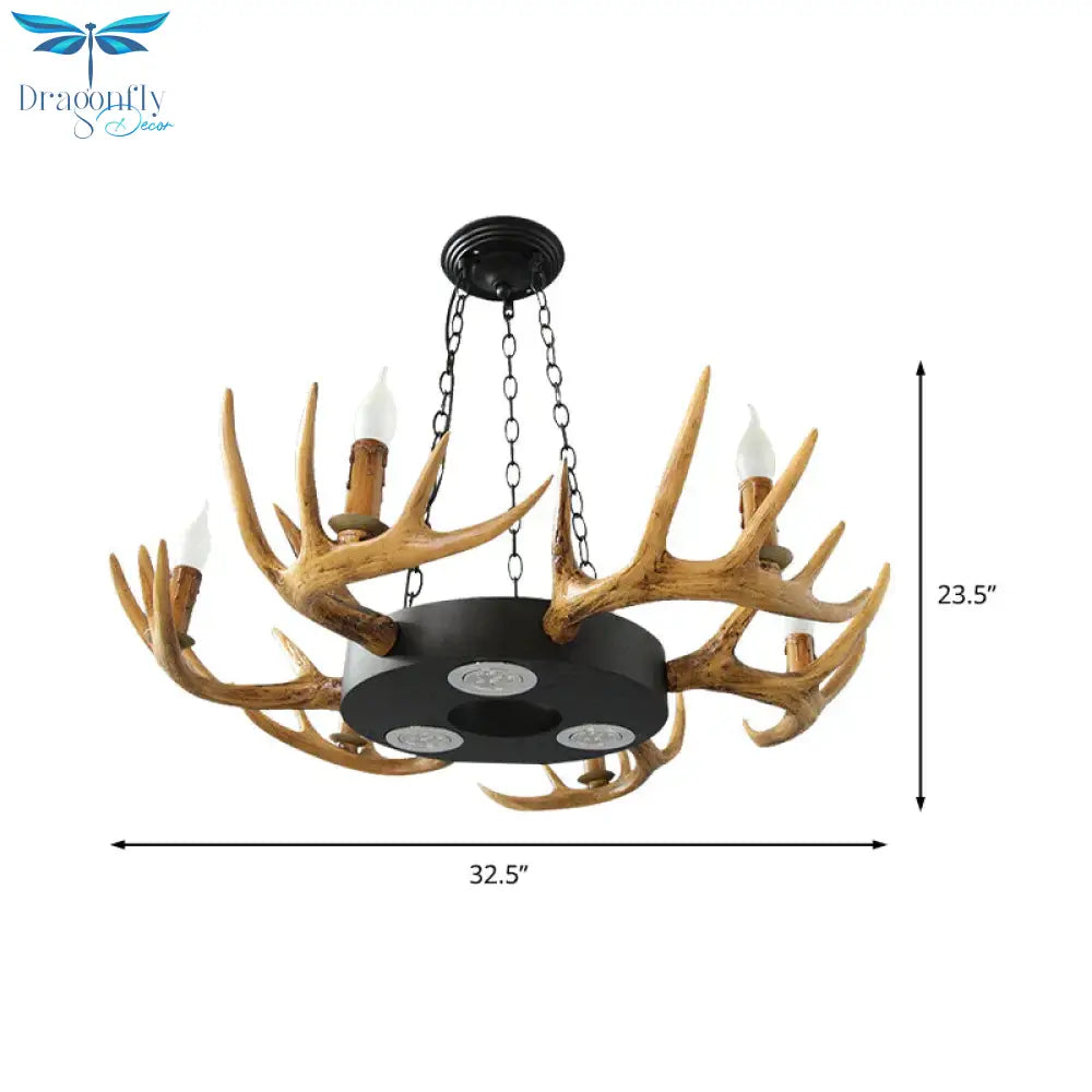 6 - Light Antler Chandelier Light Farmhouse Brown Resin Suspension Pendant For Living Room