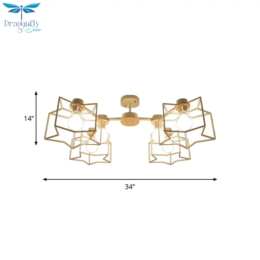 6 - Light Bedroom Hanging Chandelier Cartoon White Pendant Lamp With Cloud/Star Iron Cage And Wood