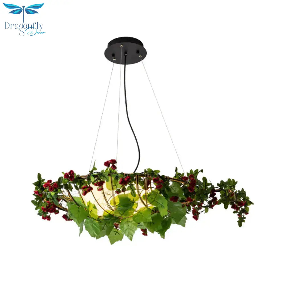 6 - Light Hanging Chandelier Farm Eggs Opal Glass Pendant Lighting In Black With Metal Bird Shade