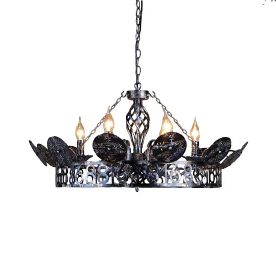 6 - Light Wagon Wheel Chandelier Light Traditional Black Metal Suspension Pendant For Cafe