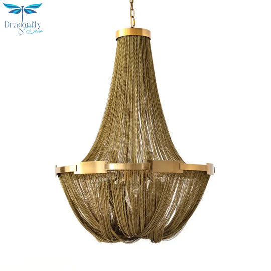 6 Lights Basket - Shaped Chandelier Lamp Rural Gold Metallic Pendant Light Kit For Living Room