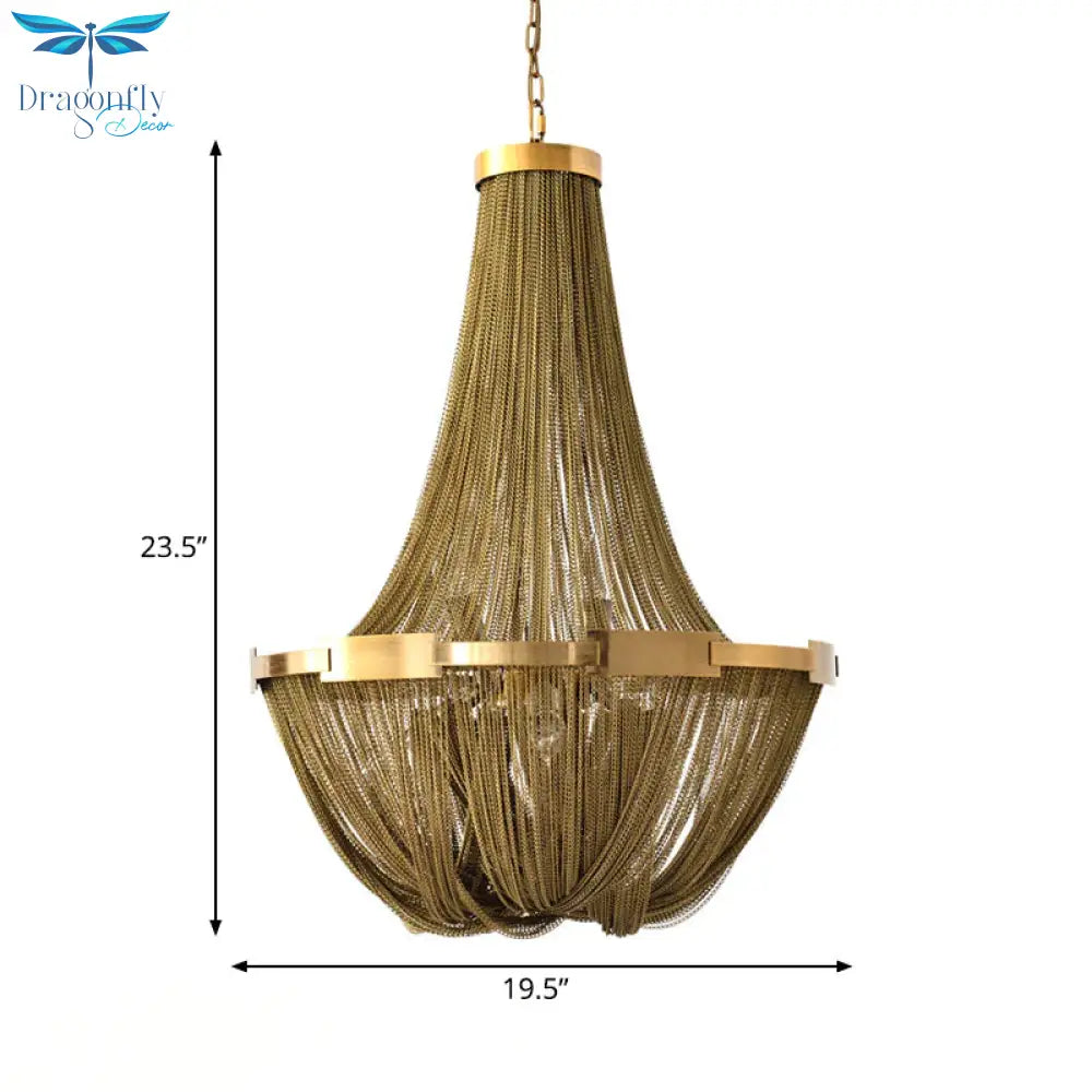 6 Lights Basket - Shaped Chandelier Lamp Rural Gold Metallic Pendant Light Kit For Living Room