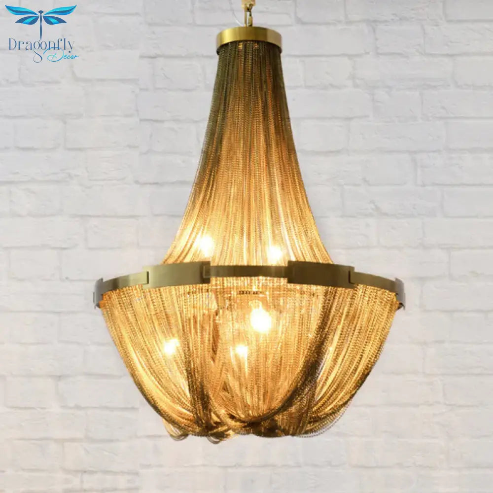 6 Lights Basket - Shaped Chandelier Lamp Rural Gold Metallic Pendant Light Kit For Living Room
