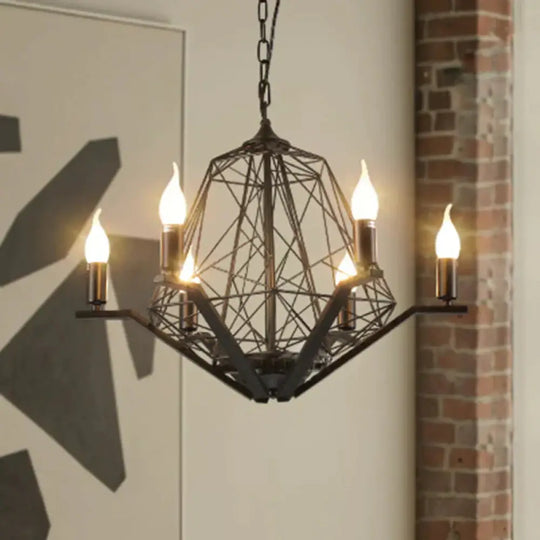 6 Lights Ceiling Light Traditional Candle Metal Hanging Chandelier In Black/White With Geometric