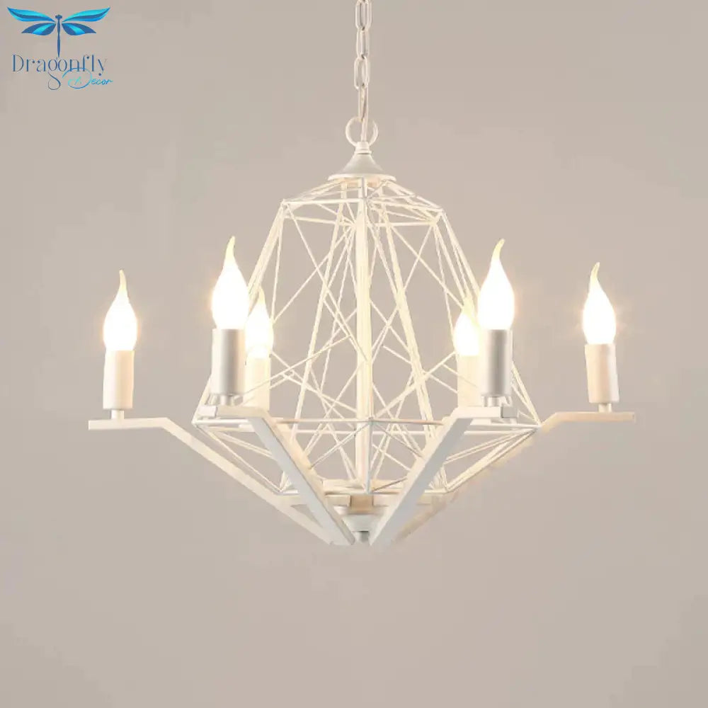6 Lights Ceiling Light Traditional Candle Metal Hanging Chandelier In Black/White With Geometric