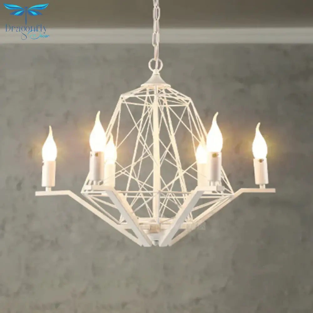 6 Lights Ceiling Light Traditional Candle Metal Hanging Chandelier In Black/White With Geometric