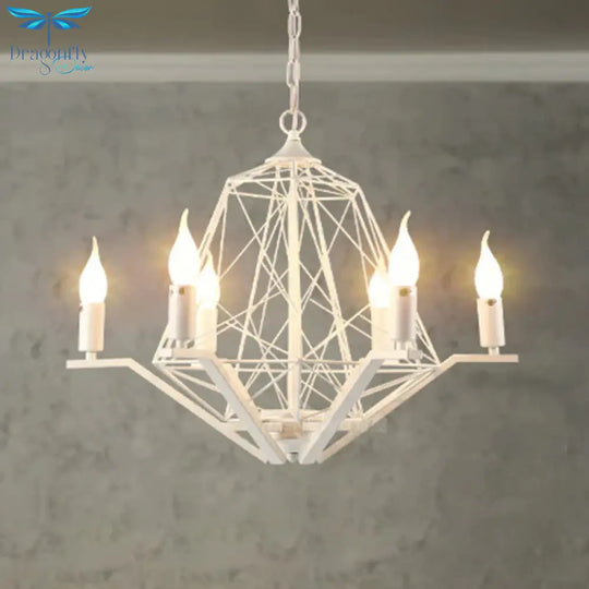 6 Lights Ceiling Light Traditional Candle Metal Hanging Chandelier In Black/White With Geometric