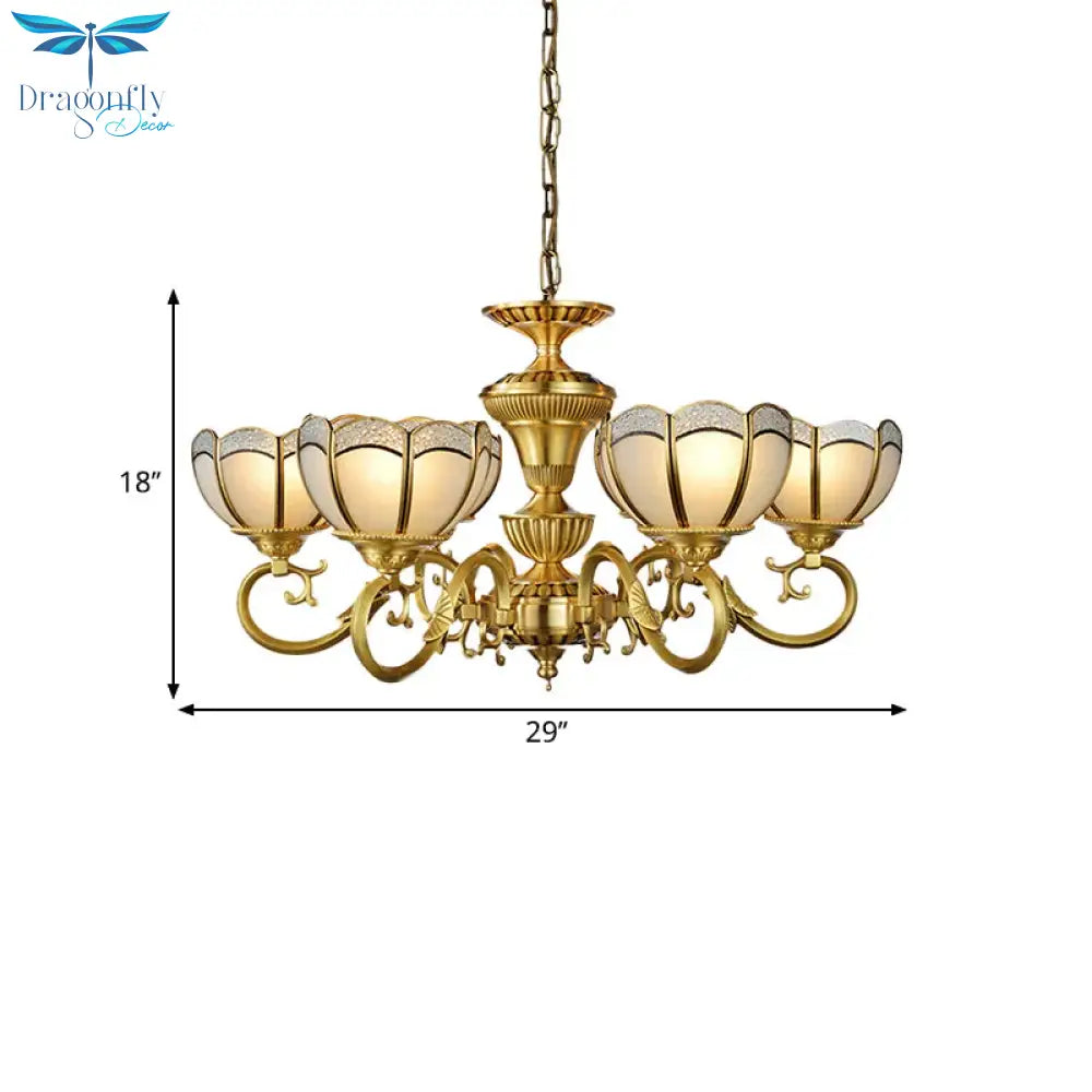 6 Lights Chandelier Pendant Lamp Colonial Bedroom Ceiling Suspension Light In Gold With Bowl