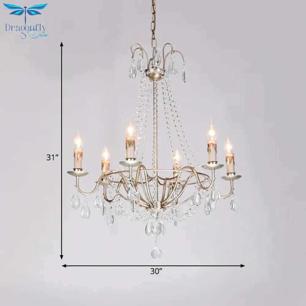6 Lights Crystal Chandelier Light Fixture Simple Silver Candelabra Living Room Ceiling Suspension