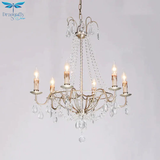 6 Lights Crystal Chandelier Light Fixture Simple Silver Candelabra Living Room Ceiling Suspension