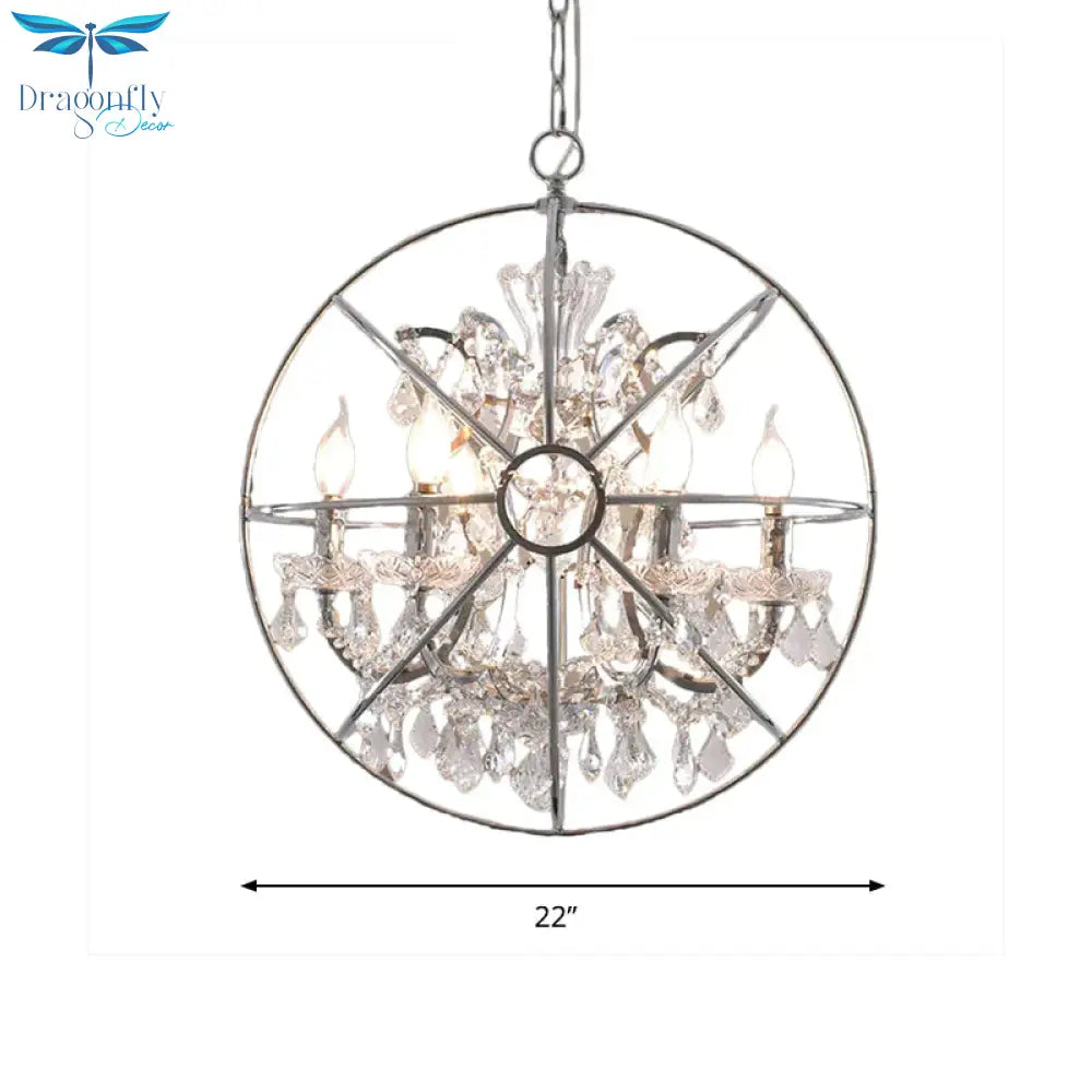 6 Lights Crystal Pendant Chandelier Classic Silver Globe Dining Room Hanging Ceiling Fixture