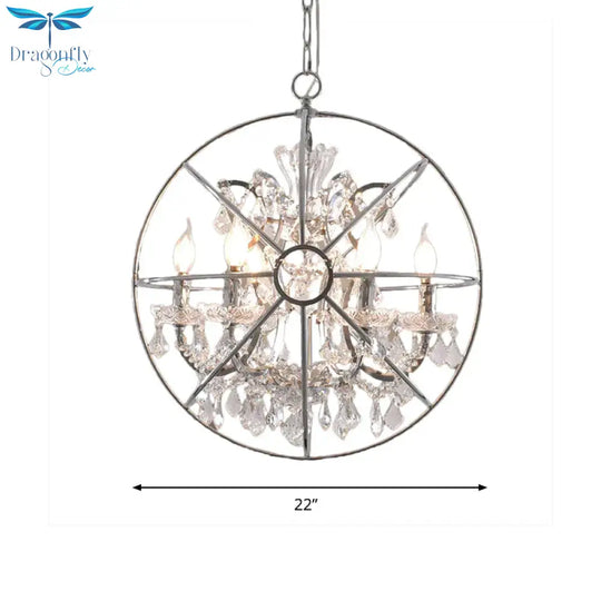 6 Lights Crystal Pendant Chandelier Classic Silver Globe Dining Room Hanging Ceiling Fixture