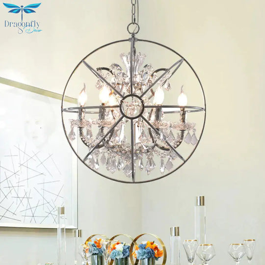 6 Lights Crystal Pendant Chandelier Classic Silver Globe Dining Room Hanging Ceiling Fixture