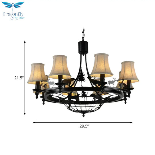 6 Lights Fabric Chandelier Light Fixture Traditional Black Cone Living Room Ceiling