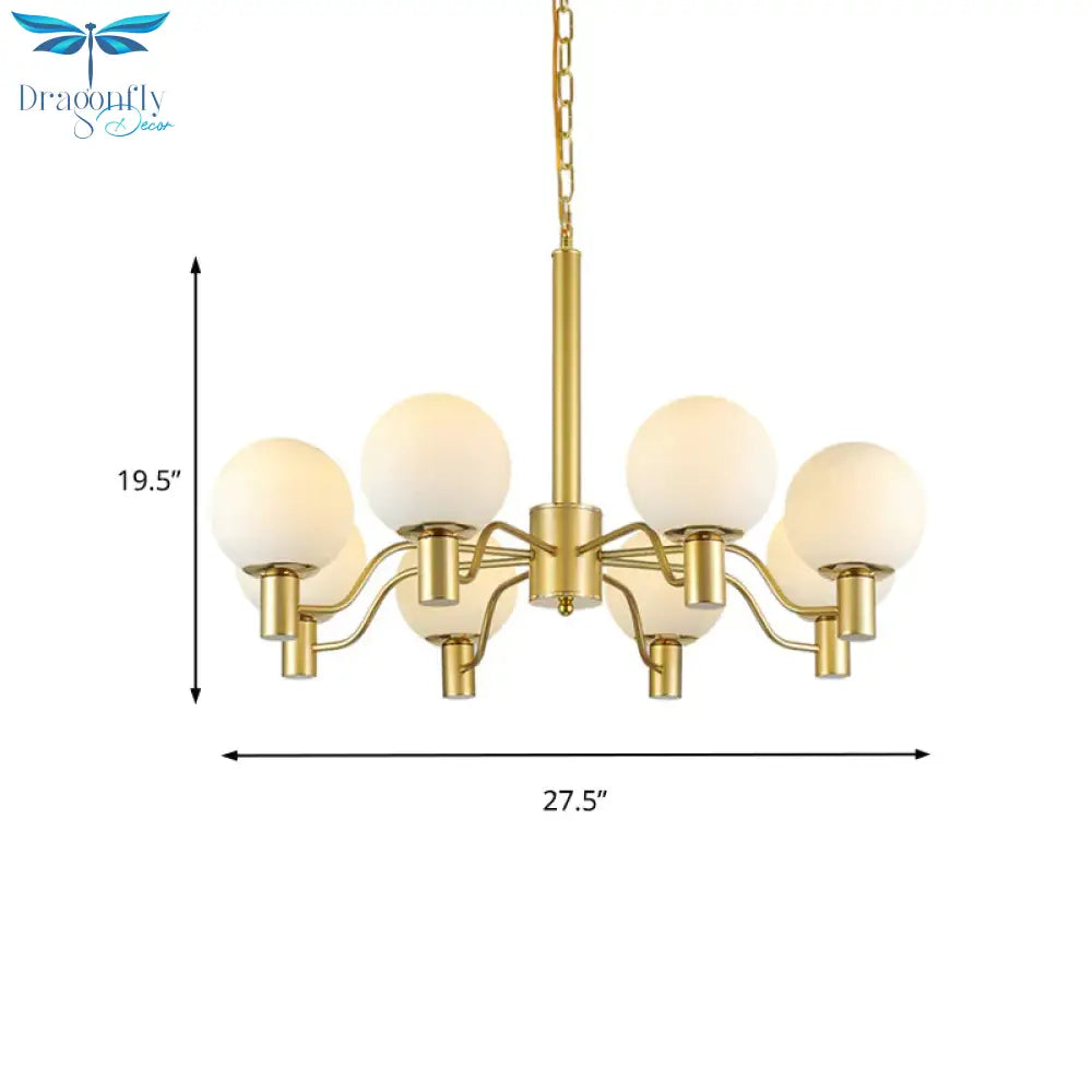 6 Lights Frosted Glass Pendant Chandelier Traditional Brass Globe Living Room Hanging Ceiling