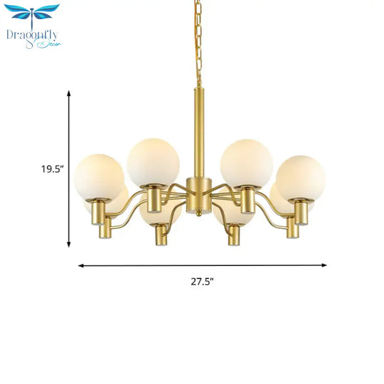 6 Lights Frosted Glass Pendant Chandelier Traditional Brass Globe Living Room Hanging Ceiling