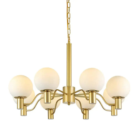 6 Lights Frosted Glass Pendant Chandelier Traditional Brass Globe Living Room Hanging Ceiling