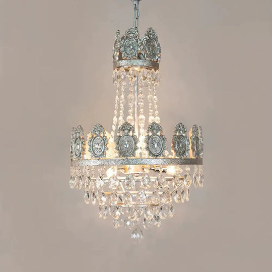 6 Lights Living Room Chandelier Lighting Lodge Silver/Gold Drop Pendant With Conical Crystal Shade