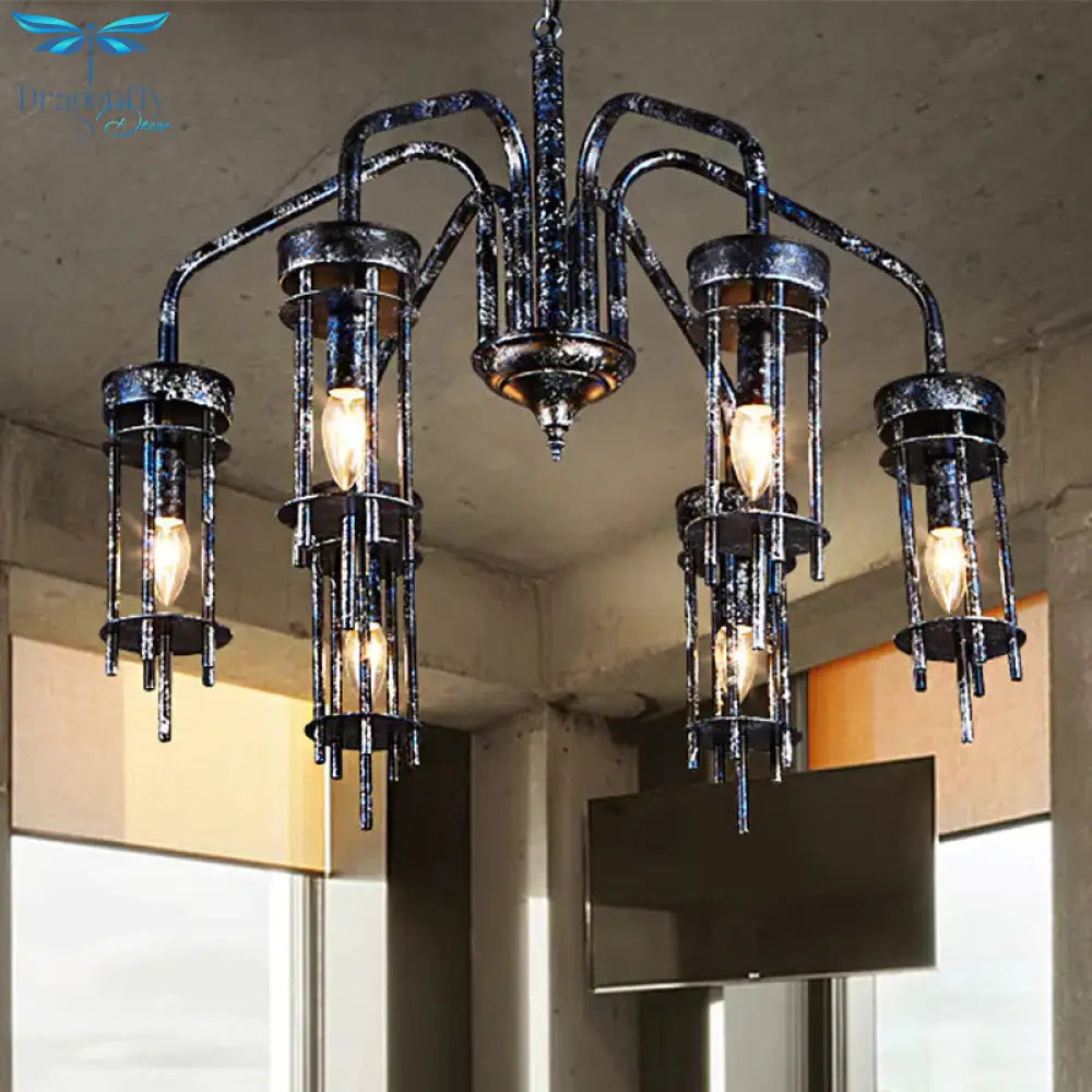 6 Lights Metal Chandelier Lamp Farmhouse Antique Black Sputnik Bedroom Down Lighting Pendant