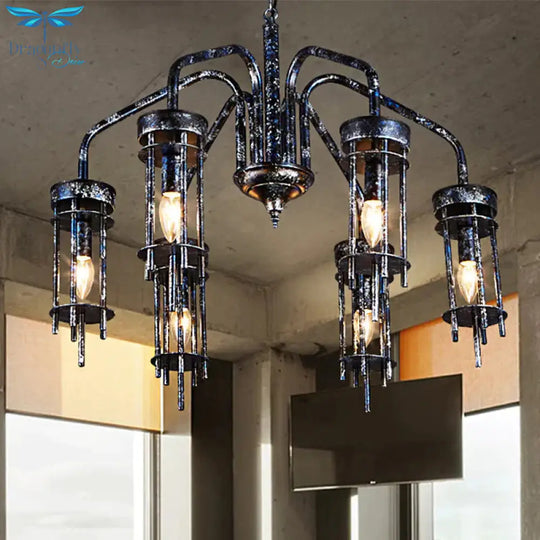 6 Lights Metal Chandelier Lamp Farmhouse Antique Black Sputnik Bedroom Down Lighting Pendant
