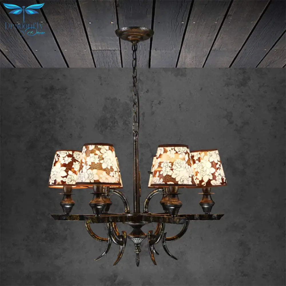 6 Lights Metal Hanging Chandelier Country Rust Tapered Dining Room Pendant Light Fixture With