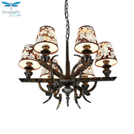 6 Lights Metal Hanging Chandelier Country Rust Tapered Dining Room Pendant Light Fixture With