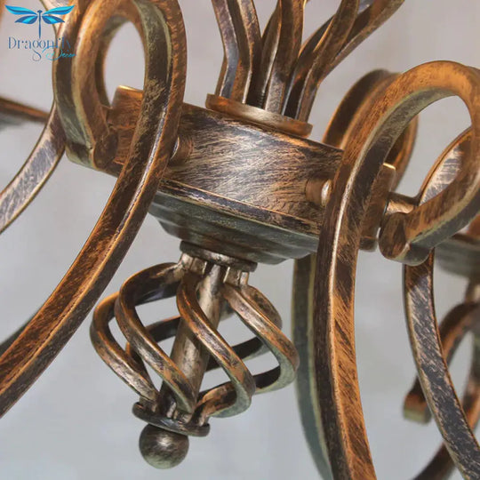 6 Lights Swirled Arm Chandelier Lamp Vintage Bronze Metal Suspension Lighting Fixture For Dining
