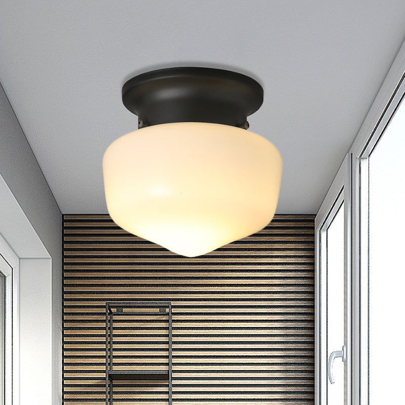 Modern White Schoolhouse Flush Mount Ceiling Lamp - Contemporary 1 - Light Fixture With Milk Glass