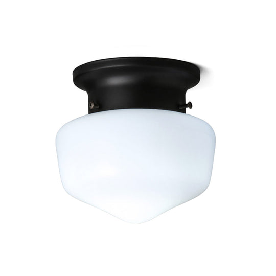 Modern White Schoolhouse Flush Mount Ceiling Lamp - Contemporary 1 - Light Fixture With Milk Glass