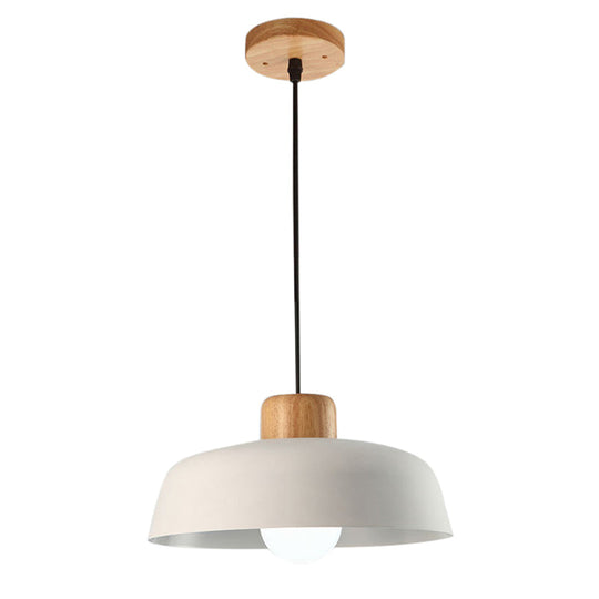 Bowl Shaped Hanging Fixture Nordic Style Black/White Metal And Wood Pendant Lighting With