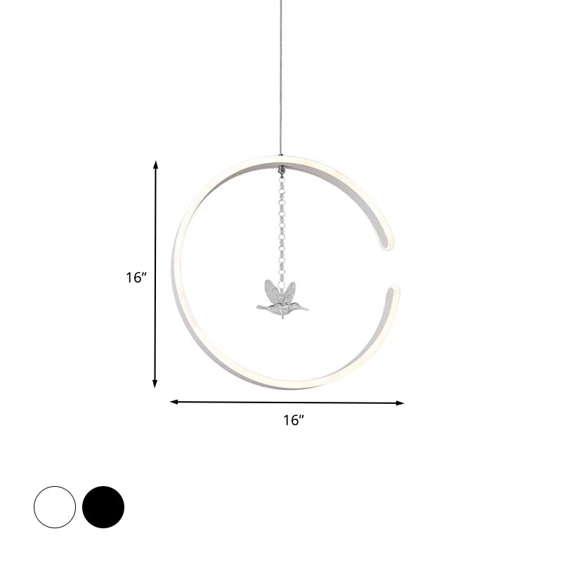 Acrylic Ring Pendant Lamp Minimalist Led Hanging Ceiling Light In White/Black Lighting